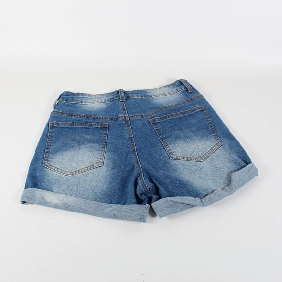 Denim Shorts Red Embroidered Flower - Small Medium - Picture 2 of 8